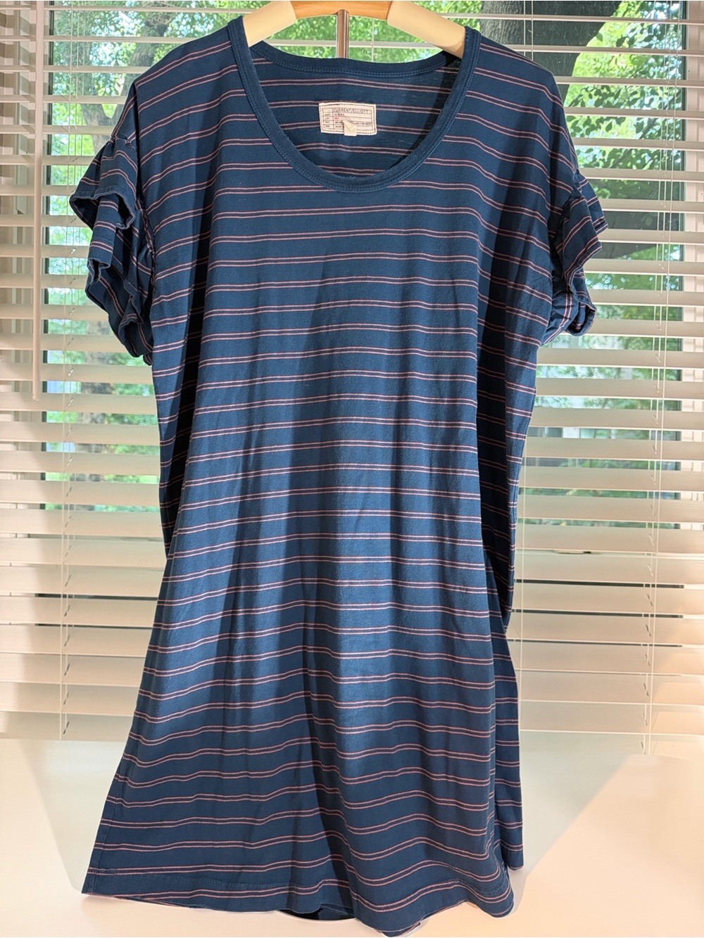 Current/Elliott Navy Blue Striped Short Sleeve Dress